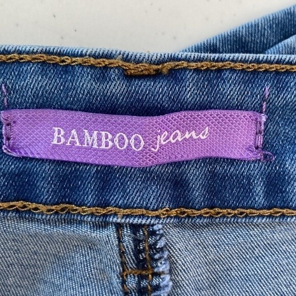 Bamboo Distressed Mid-Rise Skinny Jean Stripe Detail Faded Whisker Stretchy Soft - Picture 8 of 16